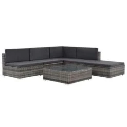 VidaXL 6-delige Loungeset Met Kussens Poly Rattan Grijs