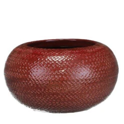 Mica Decorations Bloempot - Schaal - Rood - Geribbeld - 23 X 13 Cm