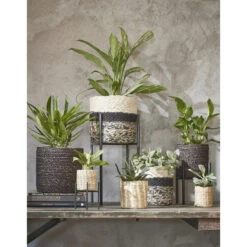 Mica Decorations Bloempot - Rotan - Grijs - Jute - 12 X 12 Cm