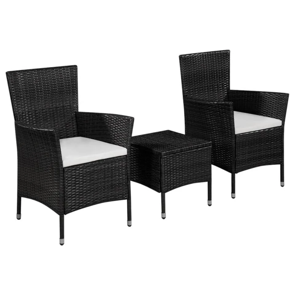 VidaXL 3-delige Bistroset Poly Rattan Zwart