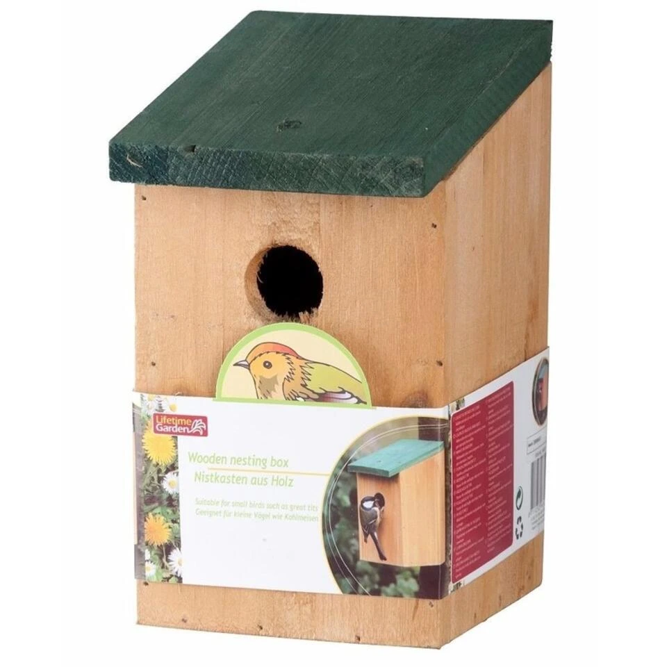 Lifetime Garden Vogelhuisje - Hout - Groen Dak - 22 Cm - Nestkastje