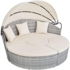 Tectake - Ligbed Zonne-eiland-tuinset- Aluminium/wicker - Lichtgrijs