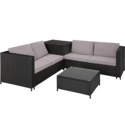 Tectake - Loungeset Siena - Wicker - Zwart