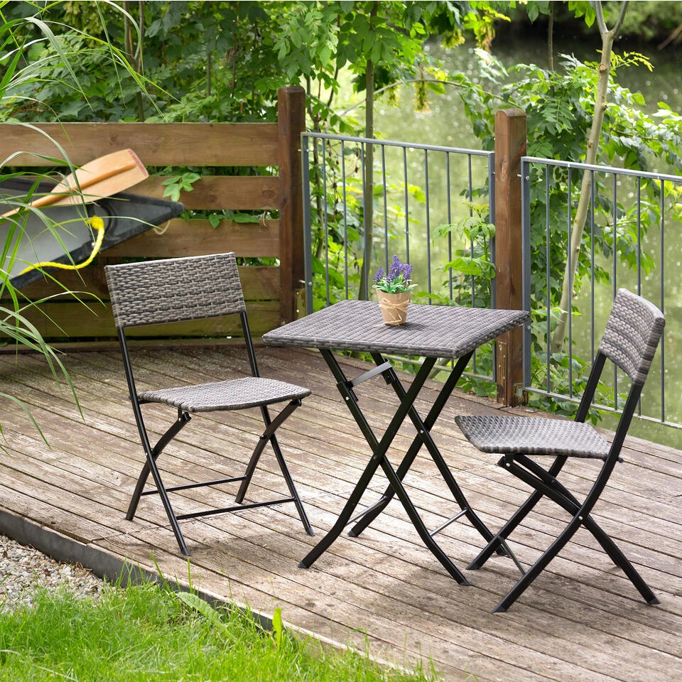 Tectake - Tuinset Balkonset - 2 Stoelen En 1 Tafel - Lichtgrijs - Image 3