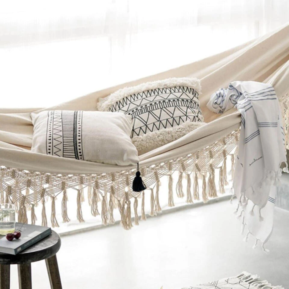 QUVIO Hangmat Katoen 280x150 Cm - Wit - Image 3