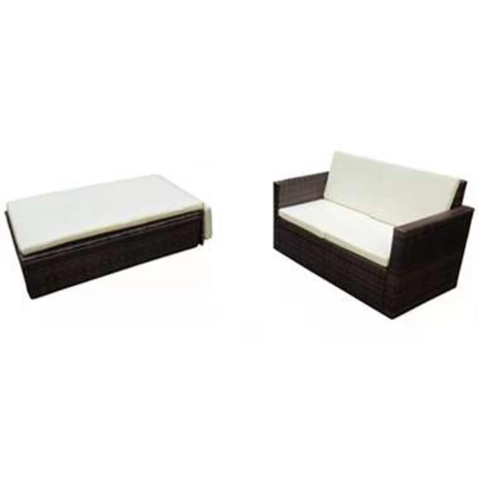 VidaXL 2-delige Loungeset Met Kussens Poly Rattan Bruin - Image 4