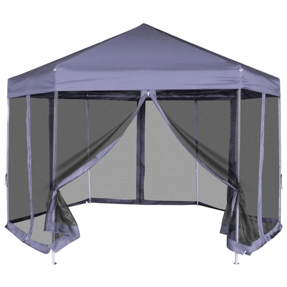 VidaXL Partytent Met Zijwanden Pop-up Zeshoekig 3,6x3,1 M Donkerblauw