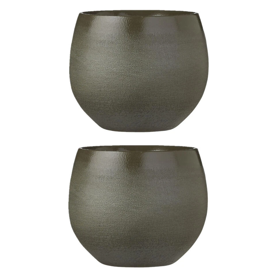 Mica Decorations Bloempot - Donkergroen- Keramiek - 18 X 15 Cm - Image 3