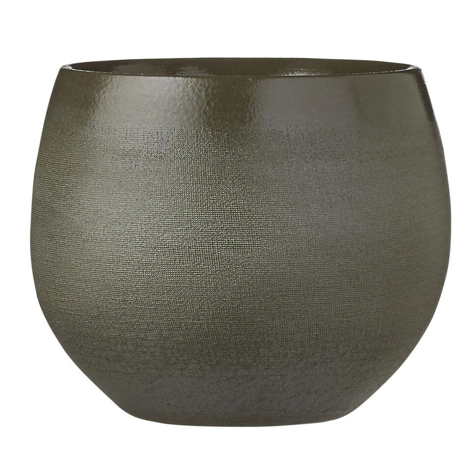Mica Decorations Bloempot - Donkergroen- Keramiek - 18 X 15 Cm