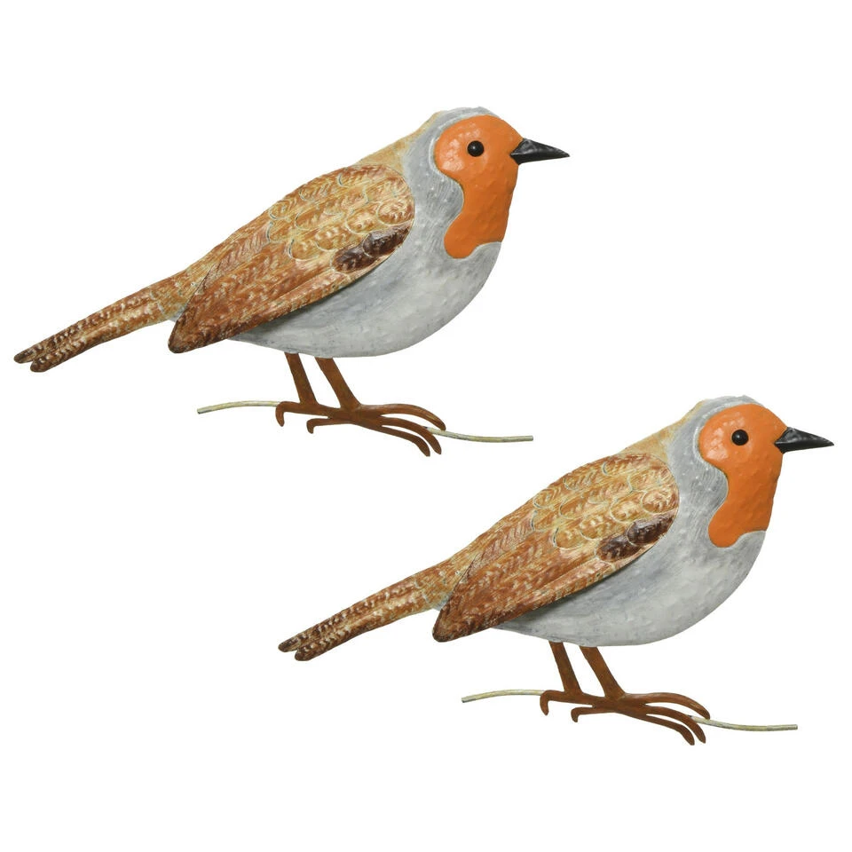 Decoris Tuindecoratie Vogel - Roodborstje - Metaal - Bruin - 38 Cm - Image 2