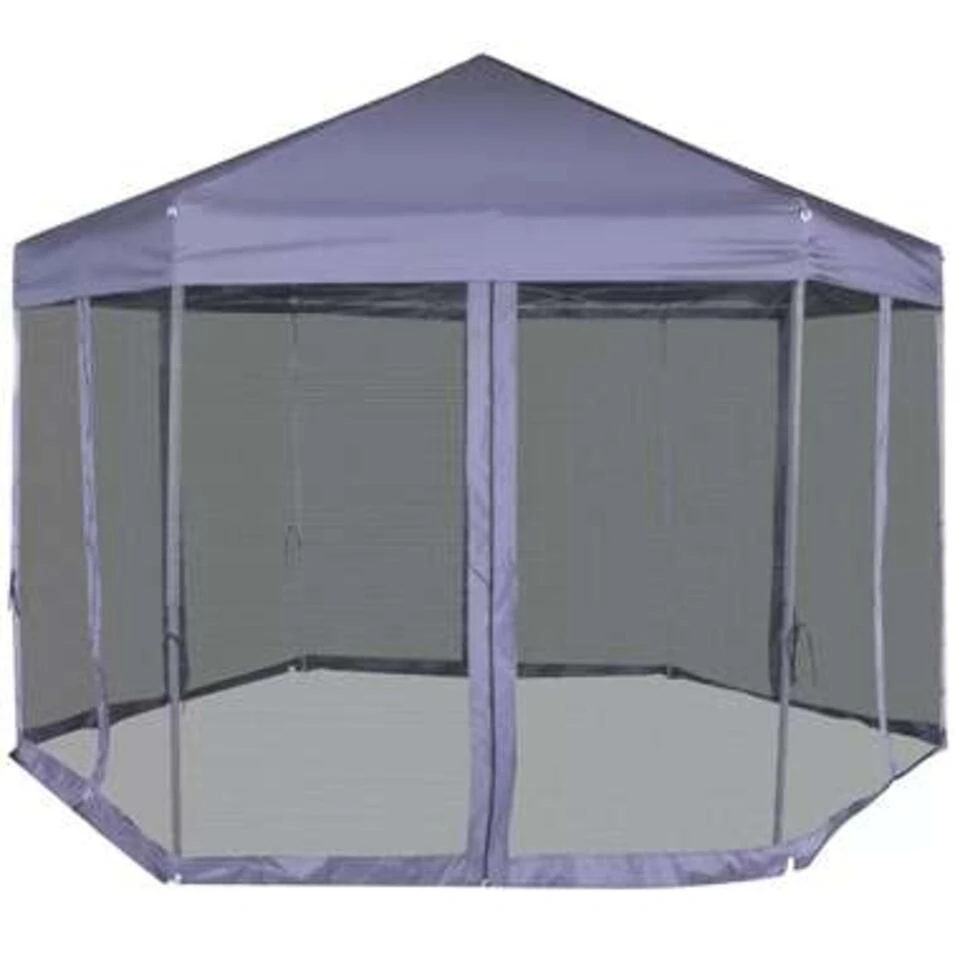 VidaXL Partytent Met Zijwanden Pop-up Zeshoekig 3,6x3,1 M Donkerblauw - Image 4