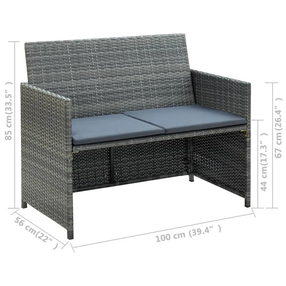 VidaXL Tuinbank 2-zits Met Kussens Poly Rattan Grijs - Image 4