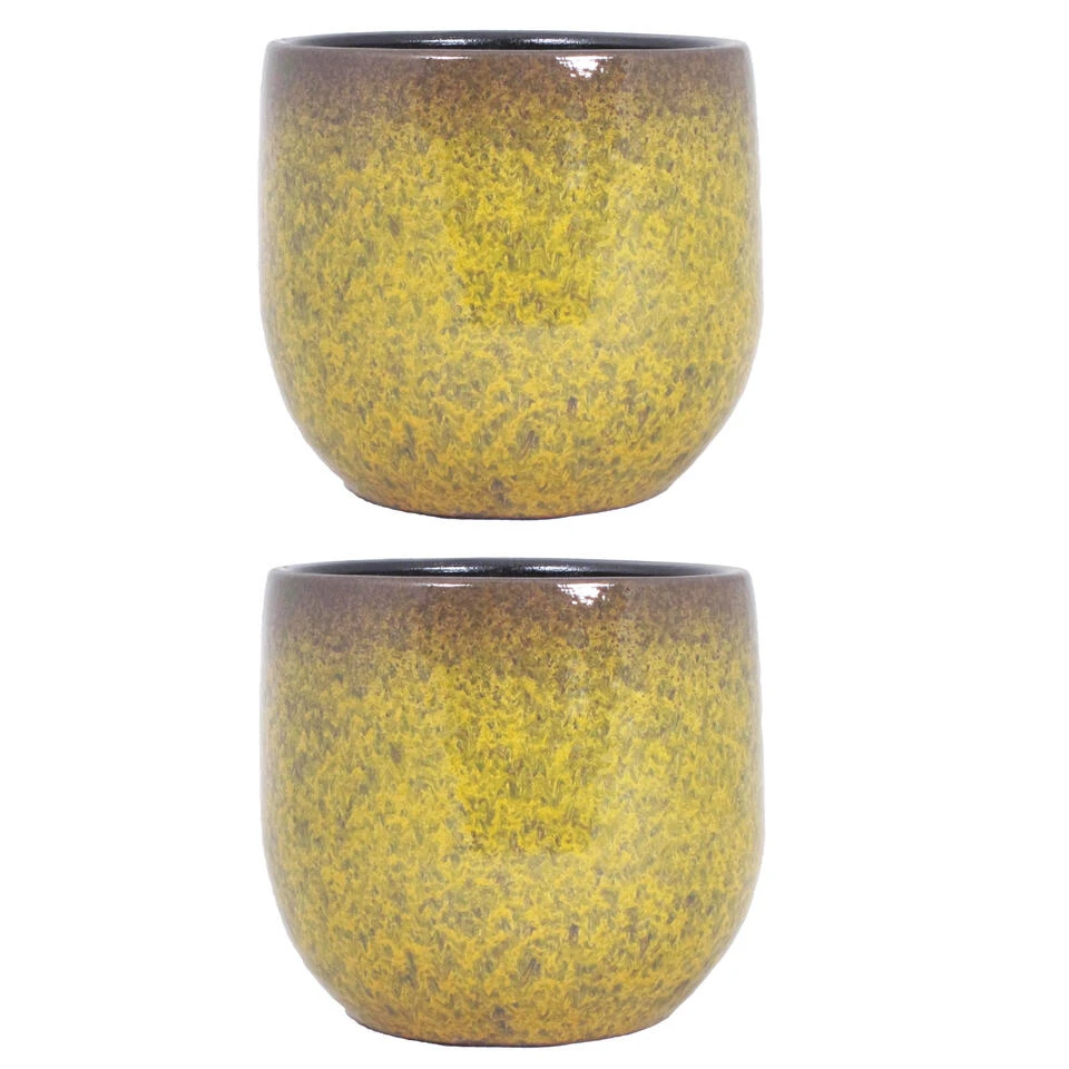 Floran Bloempot Mandy - Geel Met Flakes - Keramiek - 16 X 14 Cm - Image 2