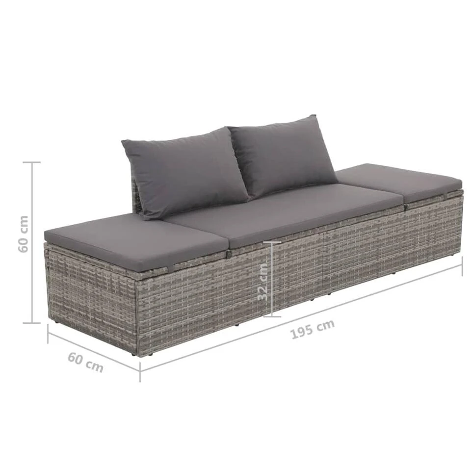 VidaXL Tuinbed 195x60 Cm Poly Rattan Grijs - Image 4