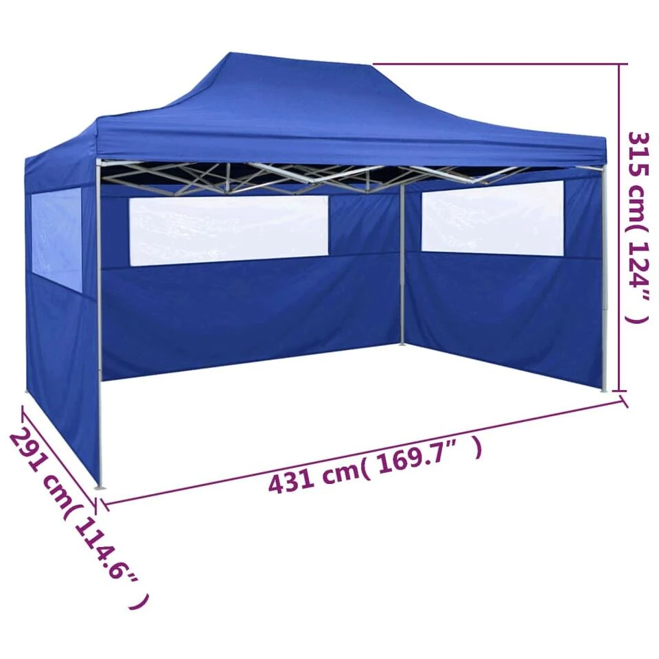 VidaXL Vouwtent Met 3 Wanden 3x4,5 M Blauw - Image 4