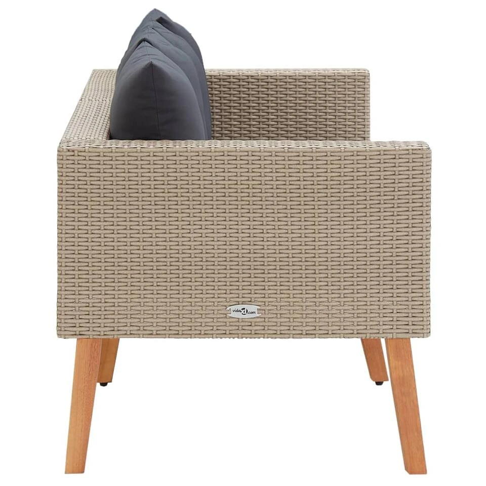 VidaXL Tuinbank 2-zits Met Kussens Poly Rattan Beige - Afbeelding 2